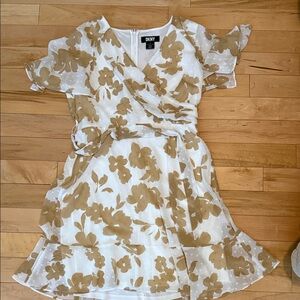 DKNY White Dress with Tan Floral Print